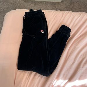 Black velvet FILA sweatpants